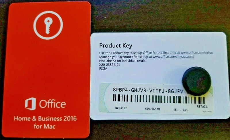 Microsoft Office Home & Business 2016 Product Key Card,SKU W6F-00501,Retail,Mac