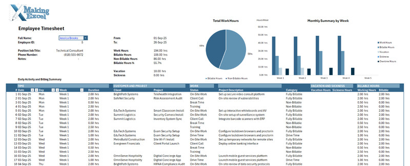 All-In-One Monthly Employee Timecard: Tracking, Billing & Executive Reporting gallery