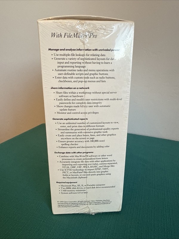 Vintage Claris FileMaker Pro Macintosh Software Sealed Promotional Copy NOS 1990 gallery
