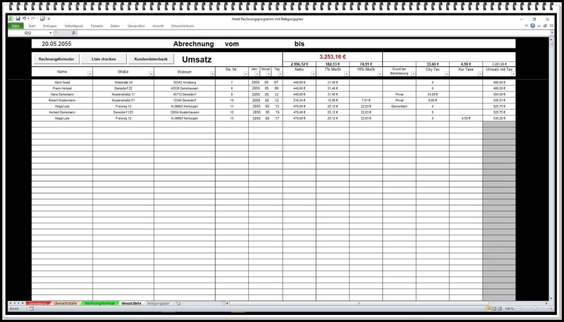Belegungskalender digital mit Rechnungsprogramm Ferienwohnungen Hotel FeWo Excel gallery