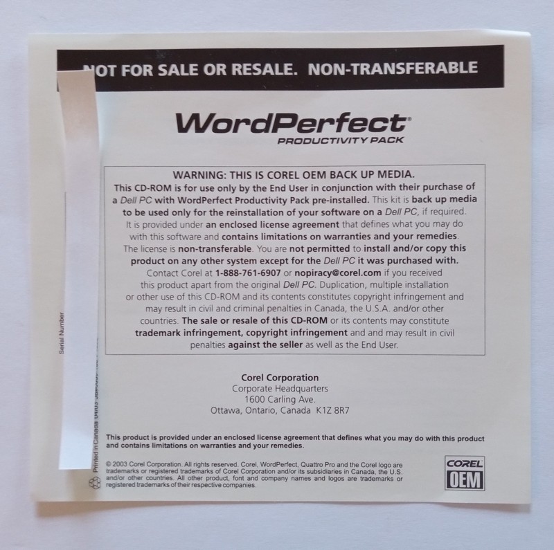 Corel OEM WordPerfect Productivity Pack for Windows CD-ROM (2003) w/Install Key. gallery