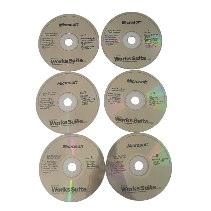 Microsoft Works Suite 2001 6-Disc Word Encarta Money Streets