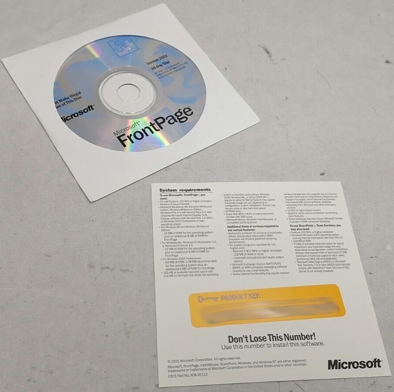 Microsoft FrontPage Version 2002 30-Day Trial CD P/N: X08-03518 gallery