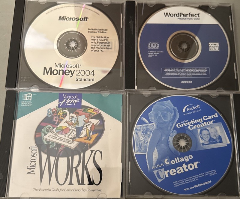 Microsoft Works & Money 2004 PC Software Word Perfect Arcsoft Greeting Card Cr8r