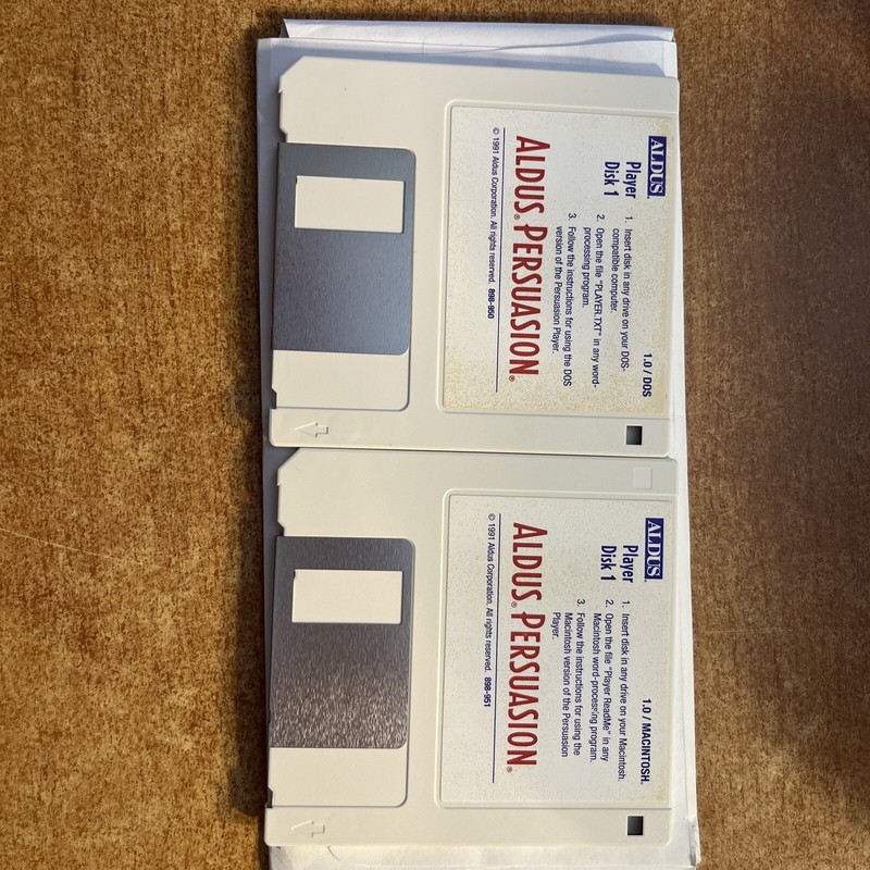 Aldus Persuasion 1.0 for Apple Mac 1991, 2 Floppy Disc 3.5