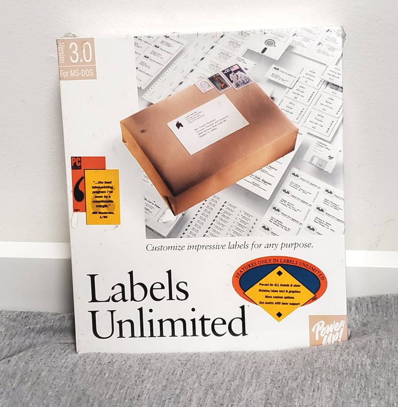 Labels Unlimited – DOS – factory sealed big box – vintage 5.25 3.5″ floppy disks