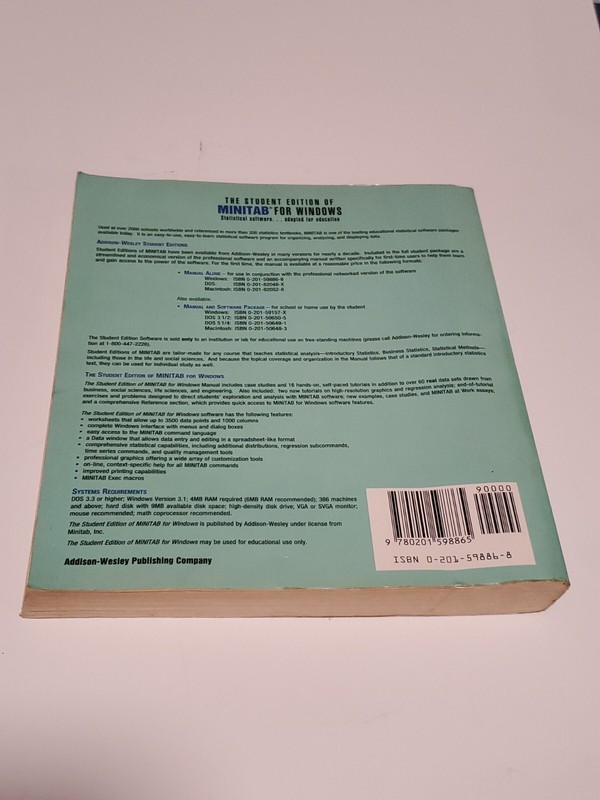 THE STUDENT EDITION OF MINITAB For WINDOWS Statistical Software 3.5 Floppy Book gallery