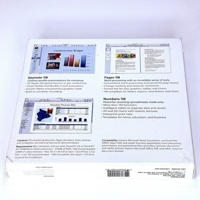 Apple iWork '08 (SEALED) Office Software Suite CD MA790Z/A Keynote Pages Mac gallery