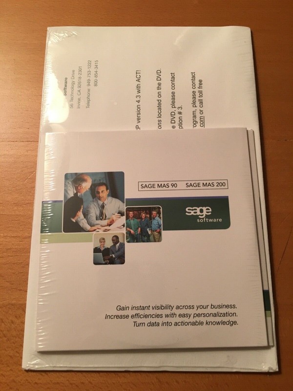 Sage MAS 90 MAS 200 Software with ACT! DVD Version 4.3. Shrink Wrapped.