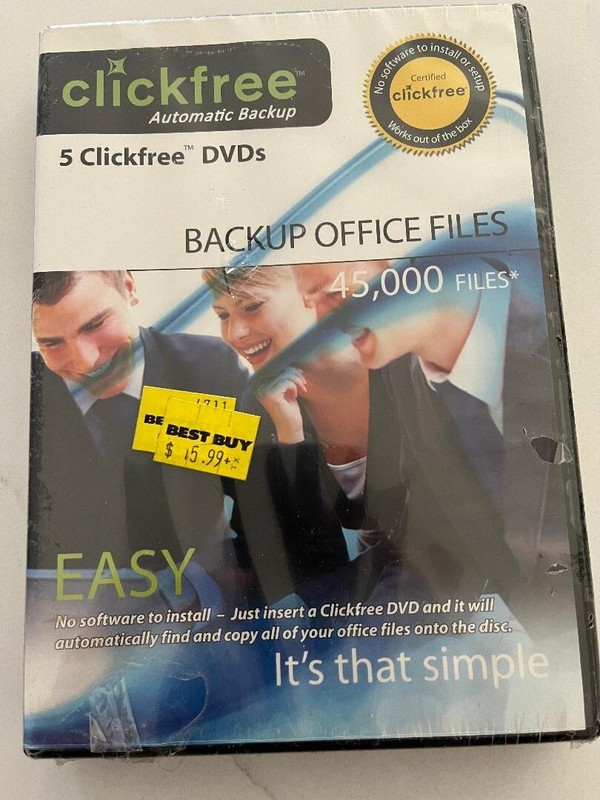 Clickfree Automatic Office File Backup DVDs – Documents – No Installation SEALED