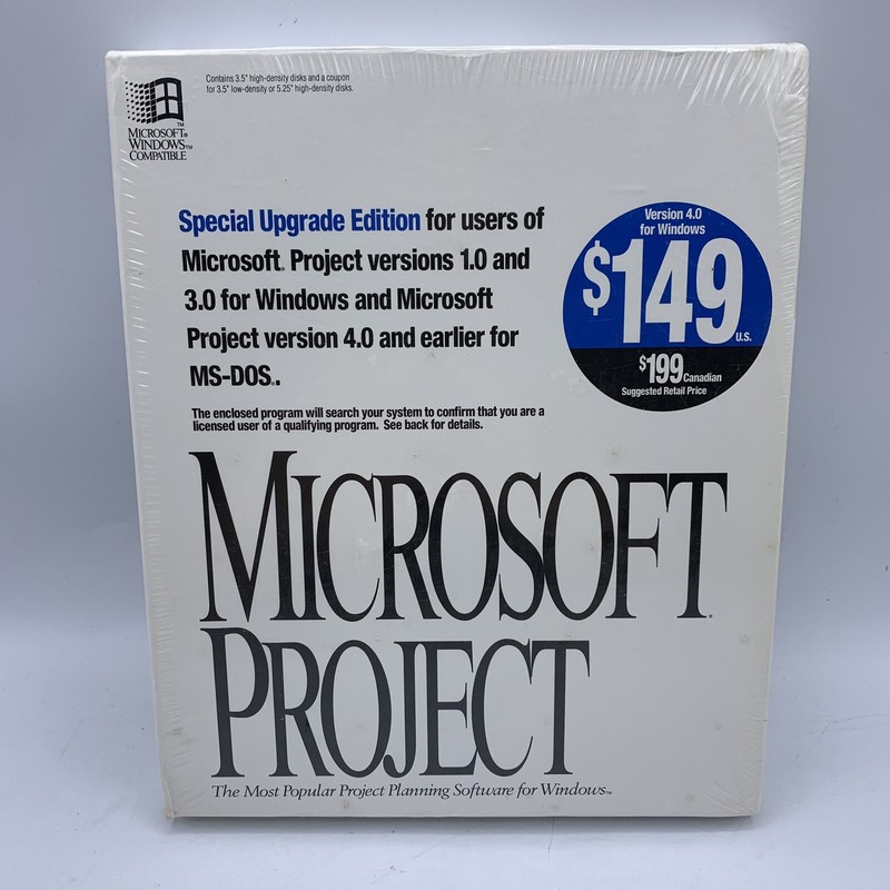 NOS Microsoft Project Upgrade Version 4.0 For Windows 3.5″ Disks FACTORY SEALED
