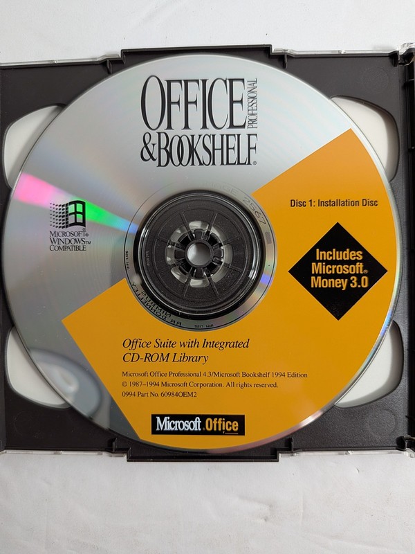 Microsoft Office Professional and Bookshelf Software 4 CD | 1994 Vintage Windows gallery