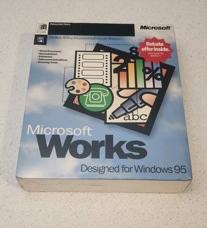 **NEW SEALED* *Microsoft Works Windows 95 - Original Vintage Software gallery