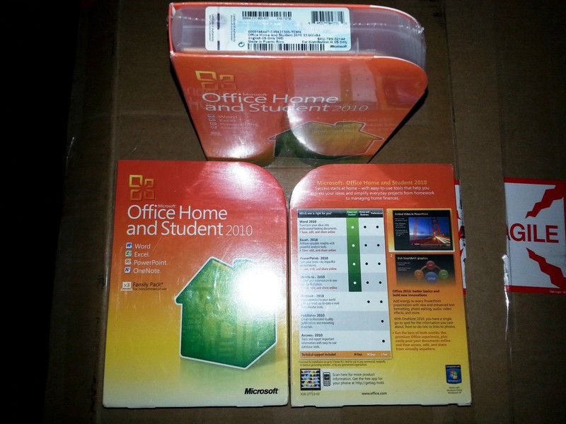 Microsoft Office Home and Student 2010, SKU 79G-02144, Full Retail Box,3 install