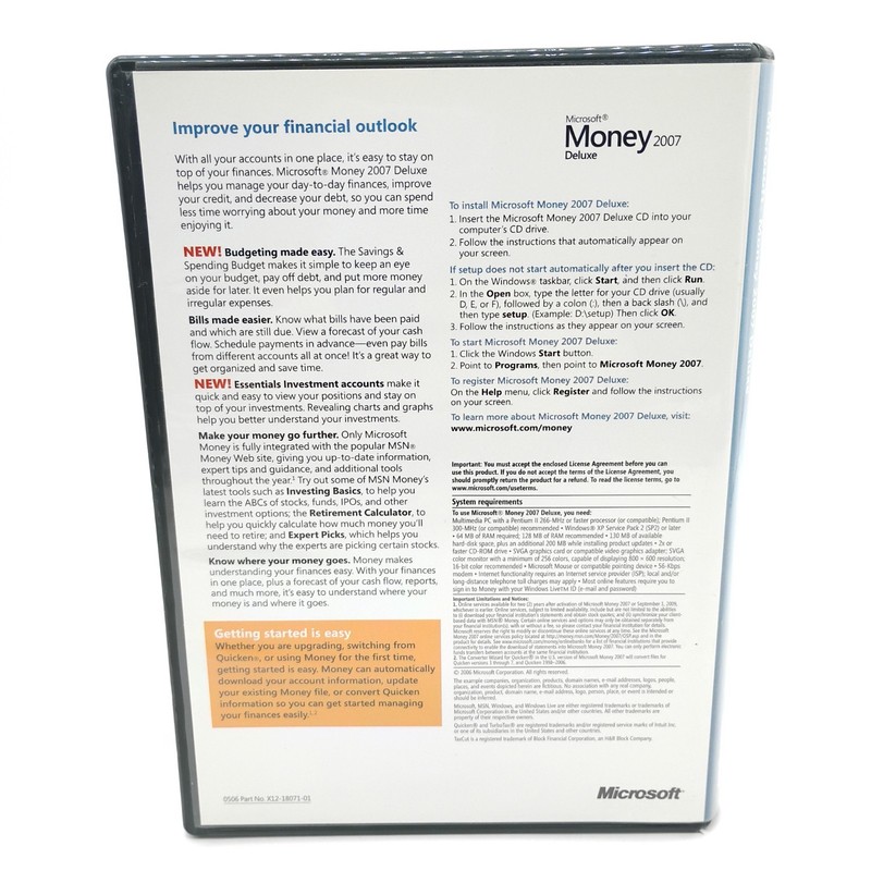 Microsoft Money Deluxe 2007 (Windows PC) Accounting Finance w/ Manual VGC gallery