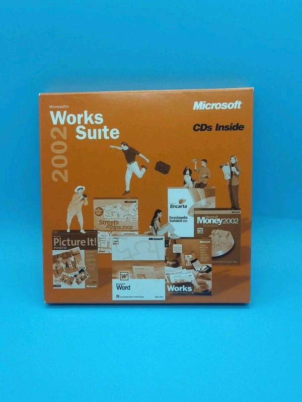 Microsoft Works Suite 2002 Software CD Five Disc Set ClipArt Encarta Picture It!