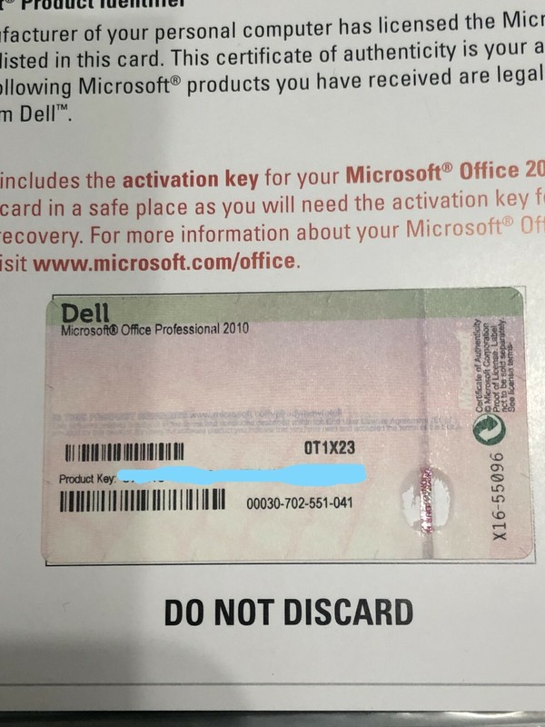 Microsoft Office Professional 2010 Product Activation Key Card ONLY NO Disc