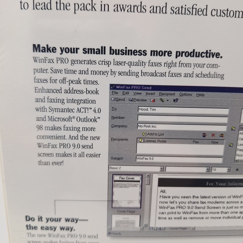 Symantec WinFax Pro Version 9.0 BRAND NEW FACTORY SEALED vintage Windows PC gallery