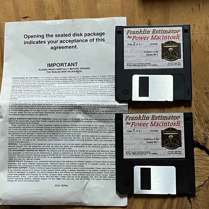 Franklin Estimator Version 2.5, 1994 3.5″ Floppy Disk In Packaging For Macintosh