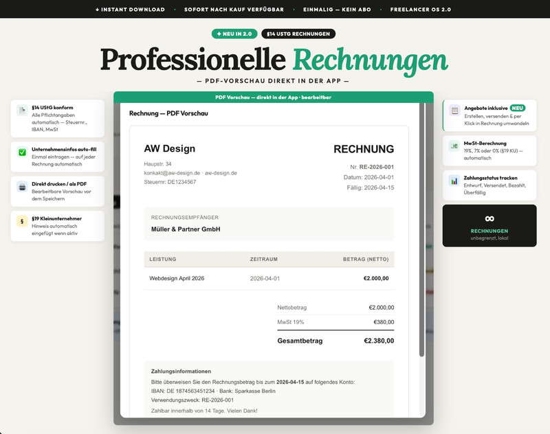 Freelancer OS Pro German | All-in-One Freelancer Tool, Accounting, Invoice gallery