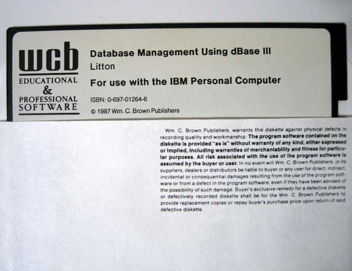 WCB ® Database Using dBase III PC-DOS IBM-PC One 5.25" Floppy Disk © 1987 New