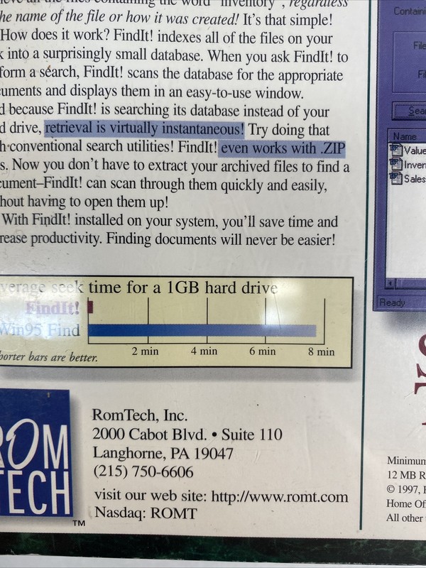 FindIt! Rom Tech Software Home Office Help Windows 95 Find Documents PC Vintage gallery