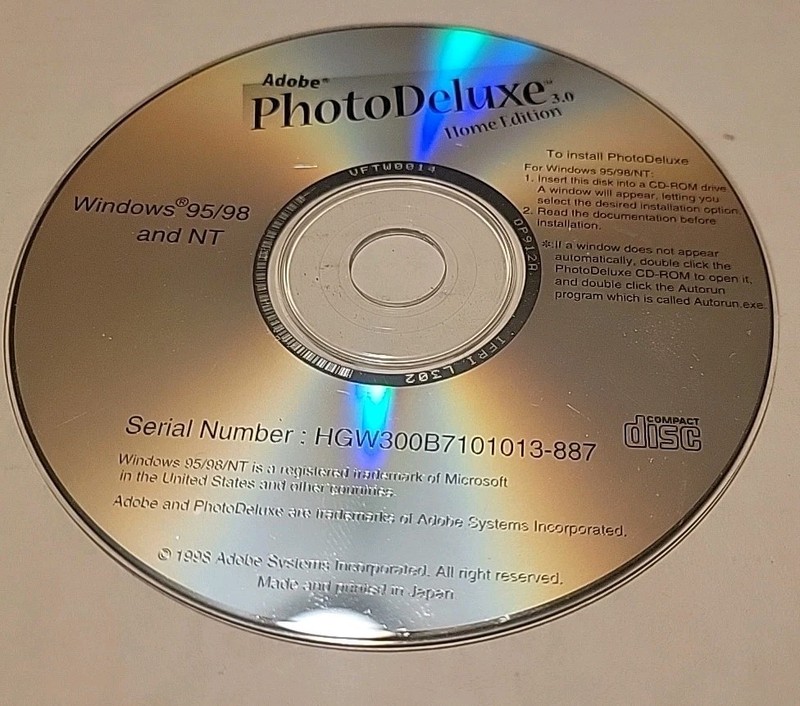 Vintage 1998 Adobe Photo Deluxe Home Edition 3.0 – Windows 95/98 & NT Loose Disc