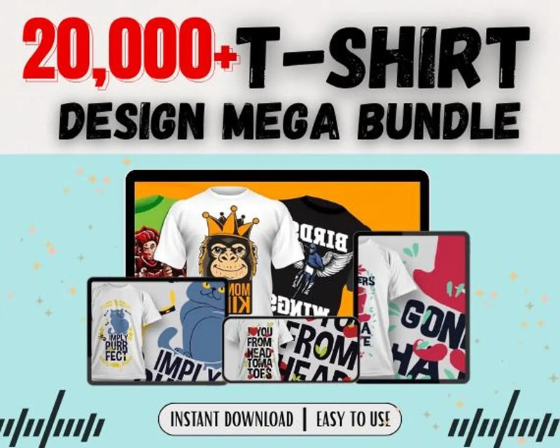 20,000+ T-Shirt Design Mega Bundle | Editable T-Shirt Graphics | AI, PSD, png