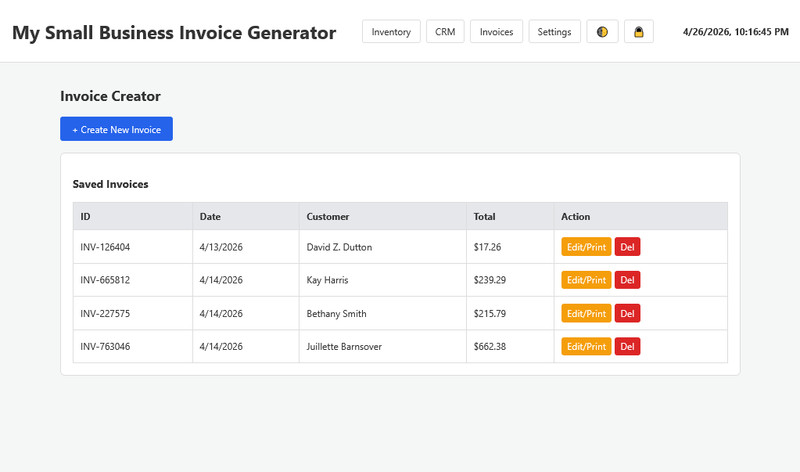 Universal O.S. - Small Business Invoice Generator, CRM and Inventory Management gallery