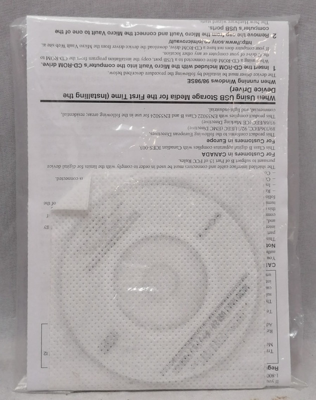 Sony Micro Vault USB 2.0 Storage Media Manual and Installation Software Disc gallery