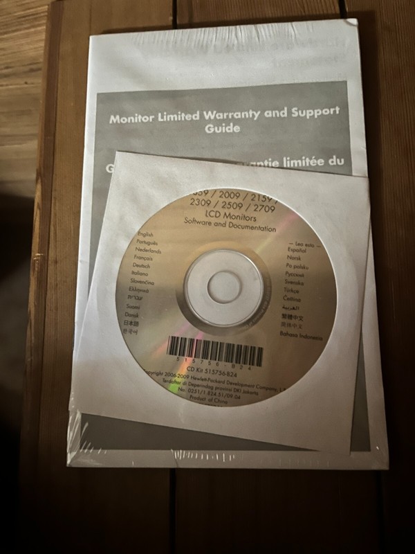 HP Software Documentation LCD Monitors 1859 2009 2159 2309 CD Kit Windows Disc