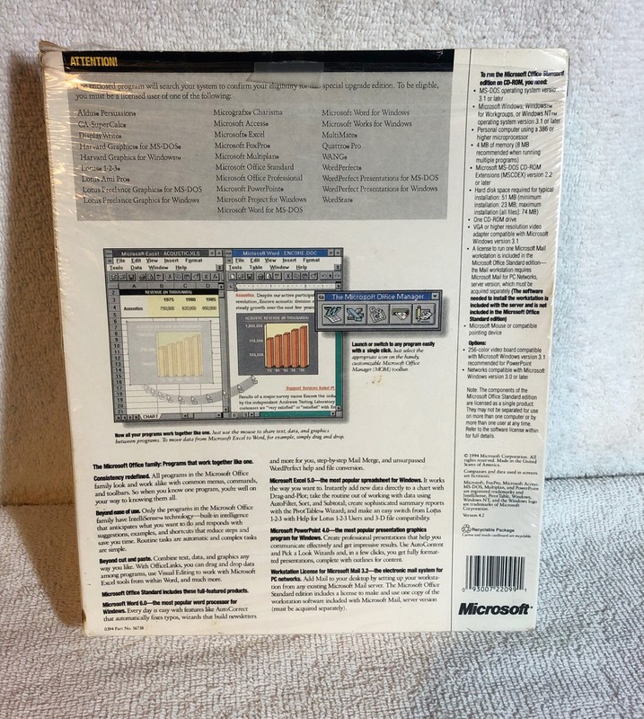 Microsoft Office Standard CD-ROM Upgrade Edition v. 4.2 1994 vintage big box gallery