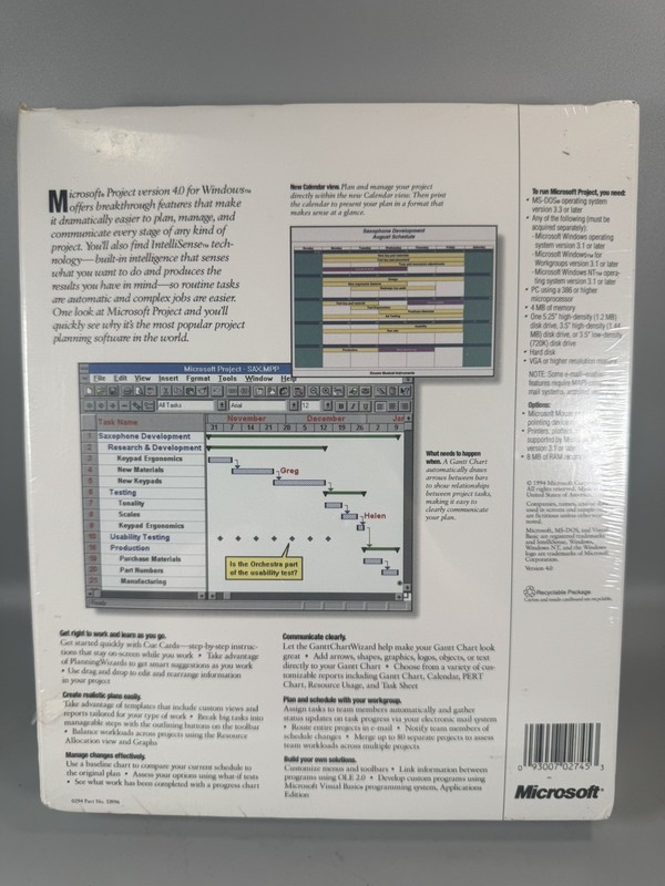 Microsoft Project Version 4.0 – Sealed Vintage Software (Windows 3.x, 1994) NEW gallery