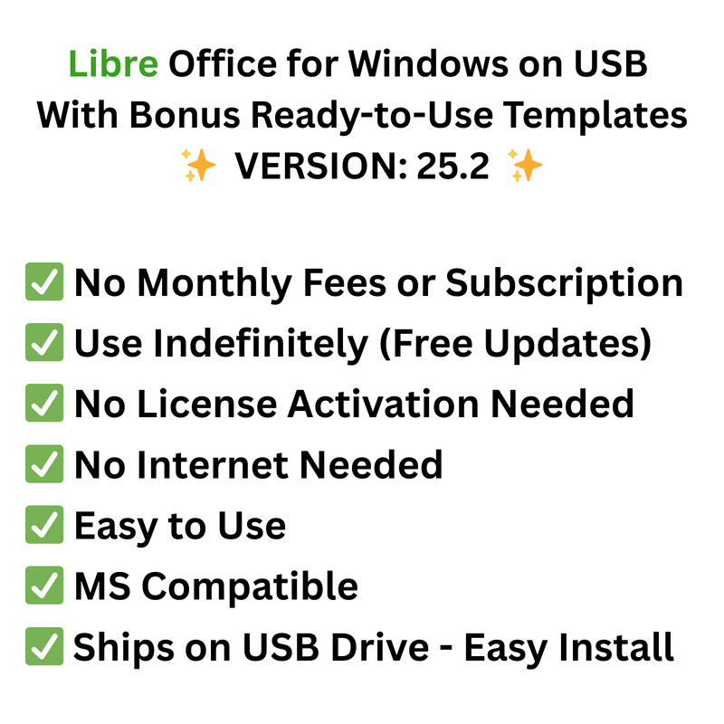 Libre Office 2025 Software Suite for Windows USB - Word | Home | Student | Biz gallery