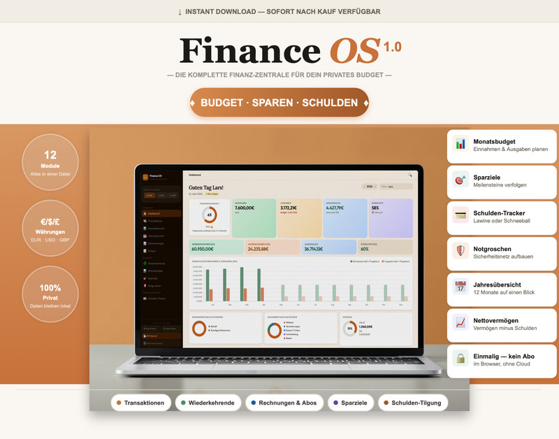 Personal Finance OS English | All-in-One Financial Tool, Budget Planner, Savings Goals