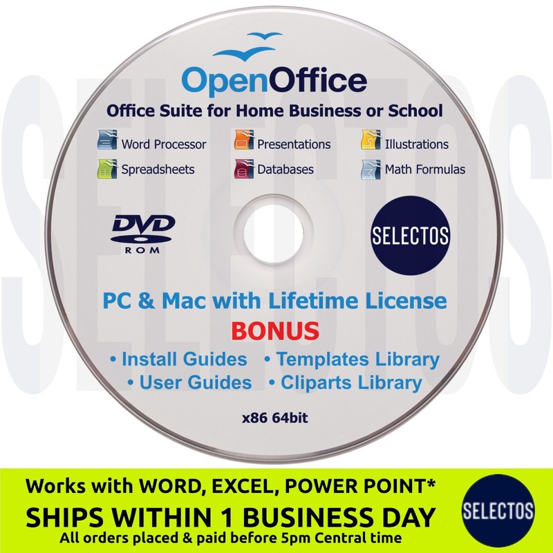 Open Office Suite 2024 Disc DVD Lifetime License Most Popular Operating Systems