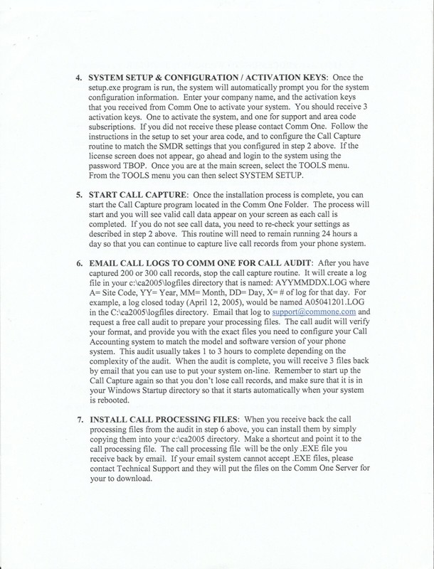 Comm One PBX CDR CALL DETAIL RECORD SMDR SOFTWARE 2005 VERSION gallery