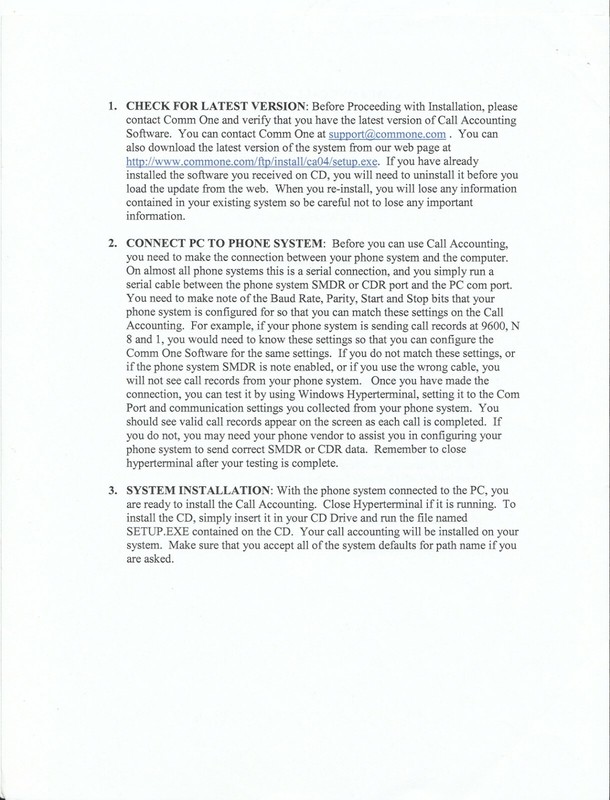 Comm One PBX CDR CALL DETAIL RECORD SMDR SOFTWARE 2005 VERSION gallery