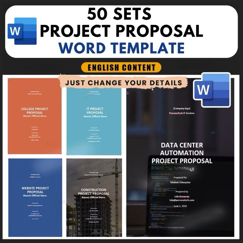 50 Sets Project Proposal Word Template Content Ready (Edit Details Only MS Word)
