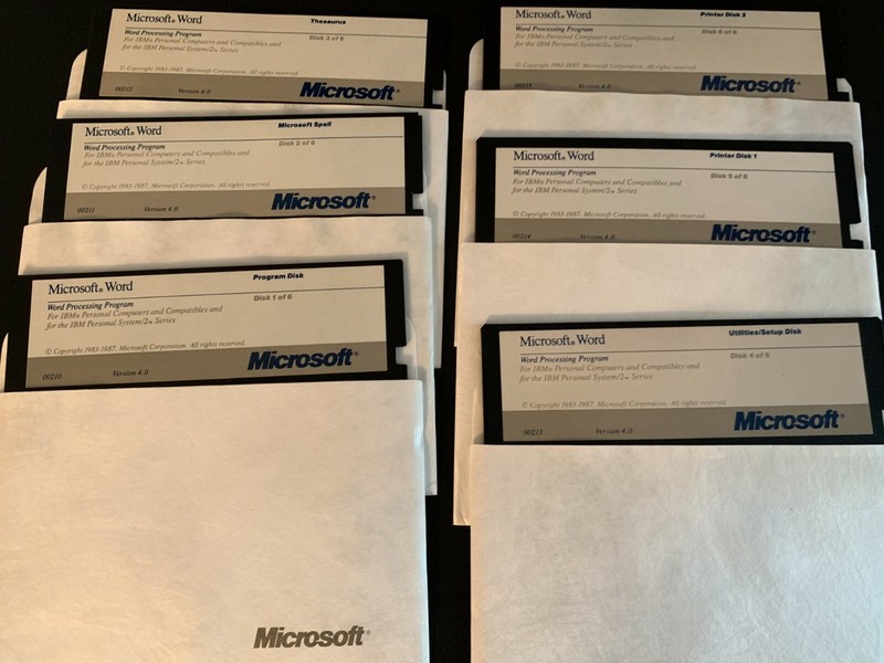 1987 MICROSOFT WORD VER 4 FOR IBM PERSONAL COMPUTERS SYSTEM 6 FLOPPY DISKS
