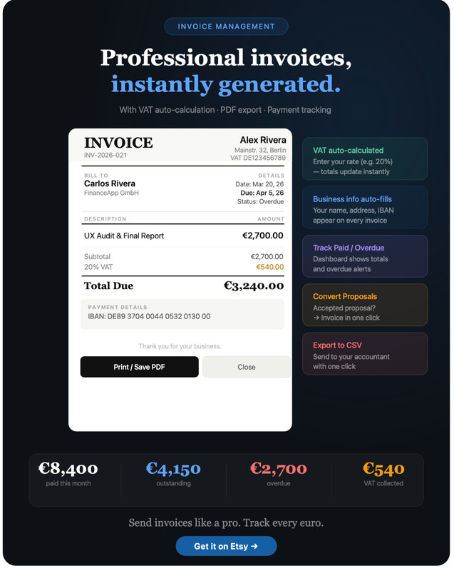 Freelancer OS (International) | All-in-One Business Planner, Invoices, Taxes, CRM gallery