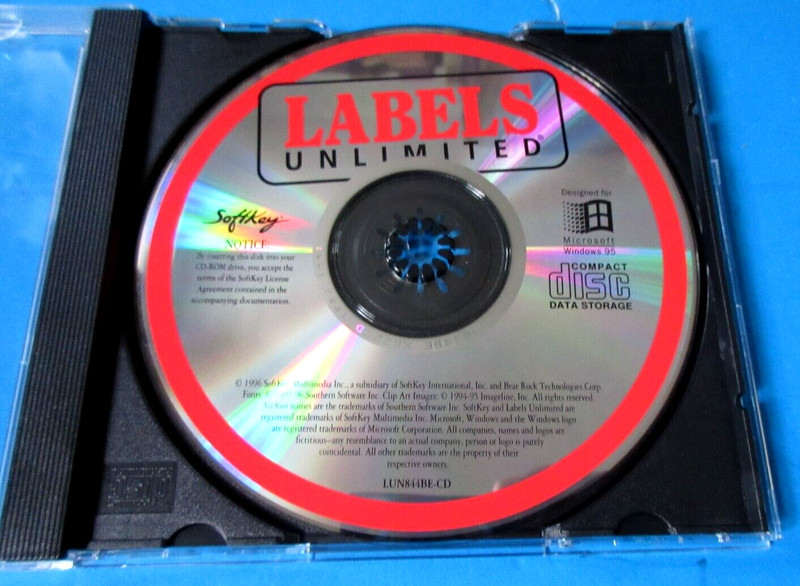 Labels Unlimited SoftKey w Manual - Windows 3.1, 95 Jewel Case 1996