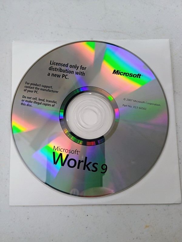 Microsoft Works 9 Software CD-ROM OEM New PC Distribution Version X13-66561