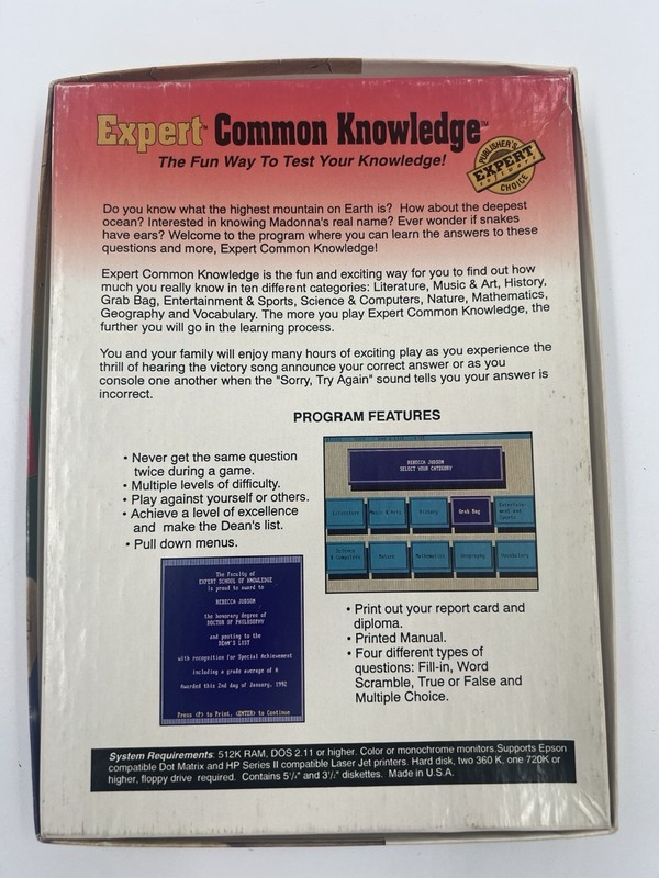 VINTAGE Expert Common Knowledge IBM PC / TANDY 5.25" & 3.5" Disks Untested gallery