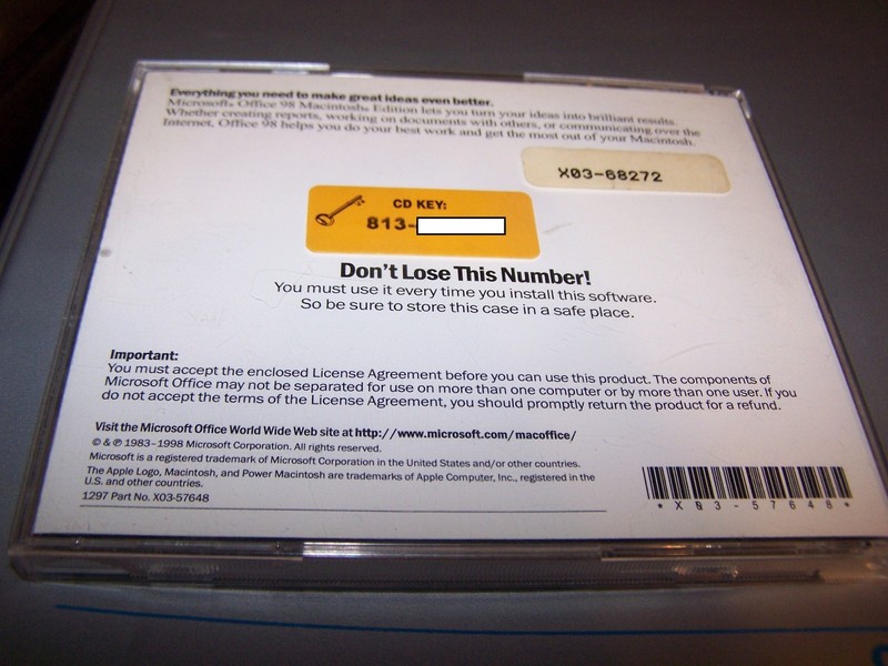 Macintosh Office 98 CD Install cd with key - P/N X03-68272 gallery
