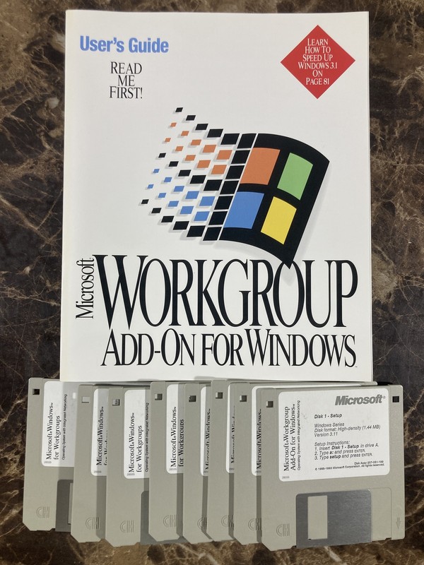 Microsoft Workgroup Add-On for Windows 3.11 Floppy 3.5 Disks & User Guide Only