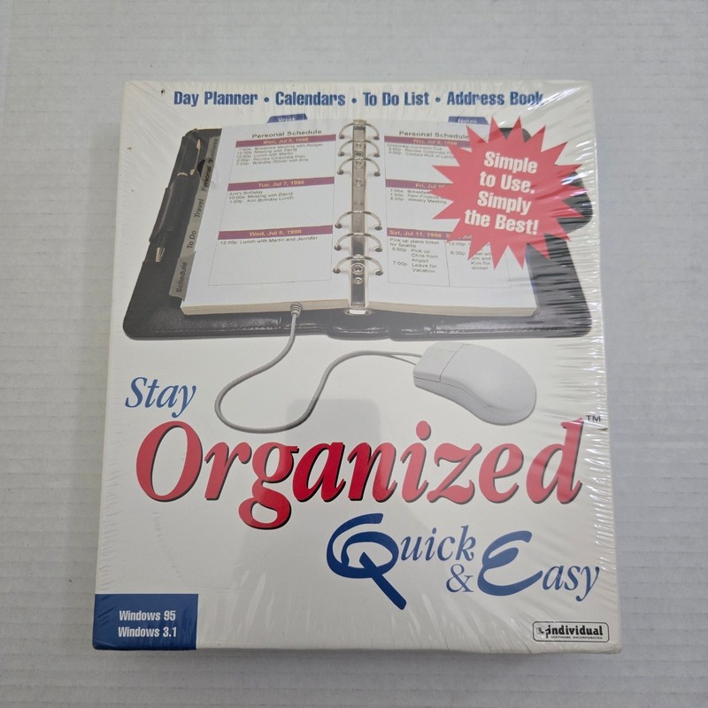 VINTAGE Stay Organized Quick Easy Software Windows 95 3.1 3.5 Disk Sealed NOS
