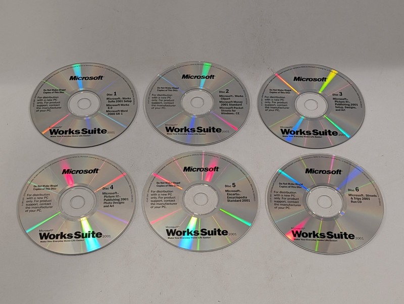 Microsoft Works Suite 2001 Windows PC CD-ROM 6 Disc Set – Word Streets Encarta