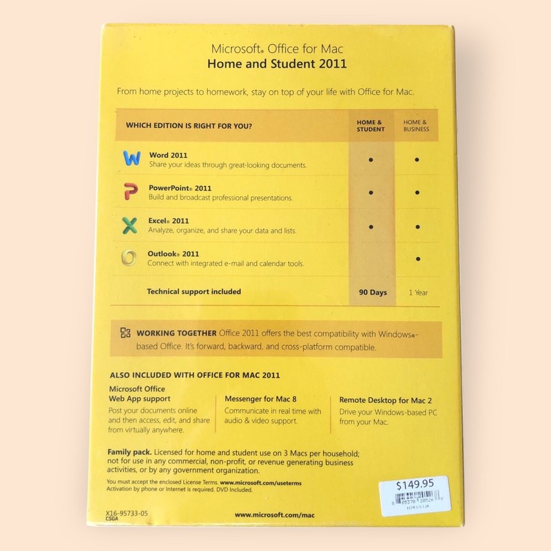 Microsoft Office: Mac 2011 Home & Student Yellow Family Pack Software NEW Sealed gallery