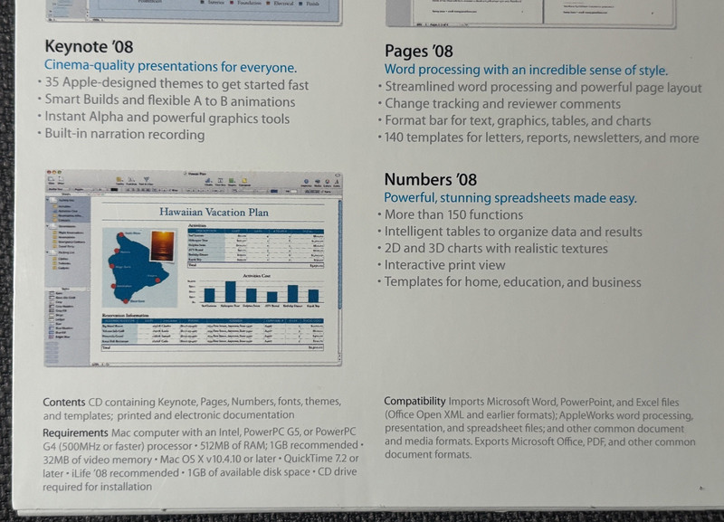 Apple iWork '08 Mac- Includes Keynote, Pages, Numbers - Retail-Box - MA790Z/A gallery